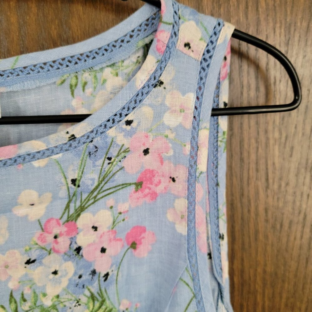 Gorgeous J. Jill Baby Blue Pink Floral Linen Dress Size Small - Picture 16 of 16